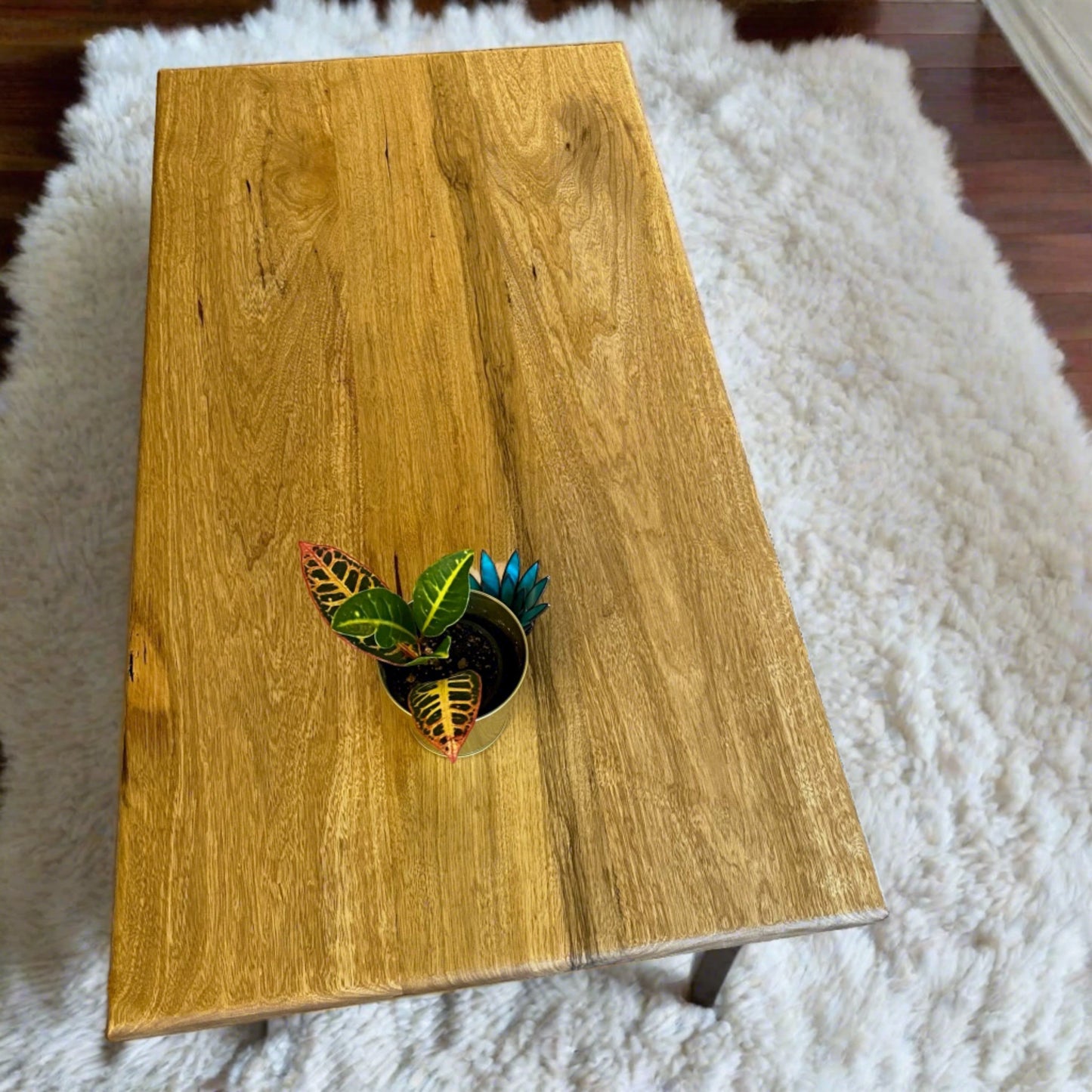 Modern Coffee Table: Red Gum Wood Base & White Limba Top